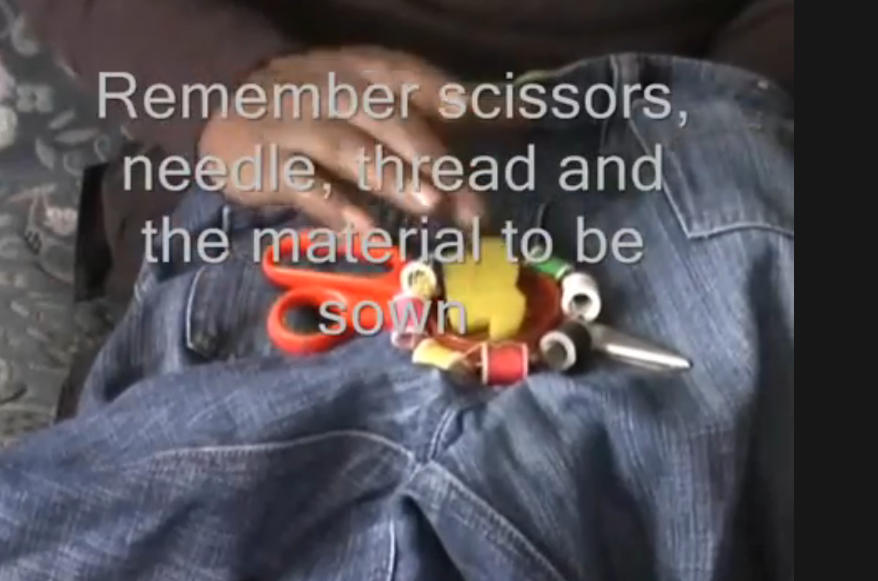 needle, thread, jeans, scissors